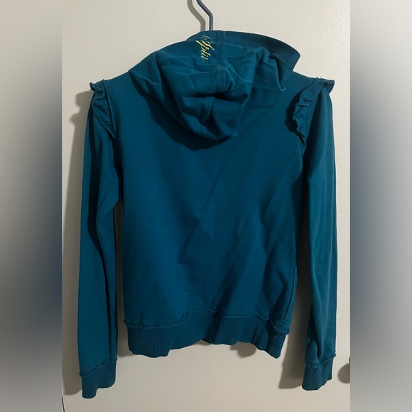 Split hoodie. Teal blue and yellow. Size M. - Picture 3 of 3